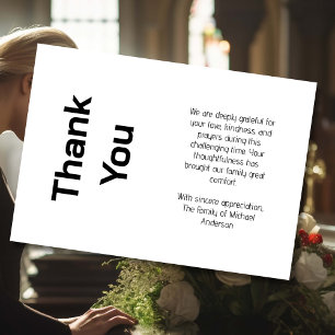 Modern White & Black Traditional Sympathy Funeral Thank You Card