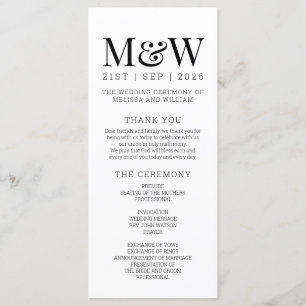 Modern White Black Wedding Programme