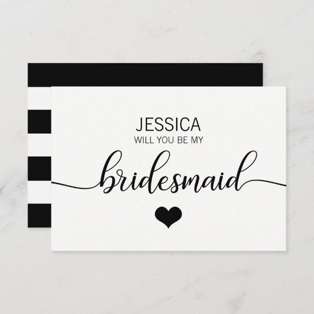 Modern White Black Will You Be my Bridesmaid? Invitation (Front/Back)