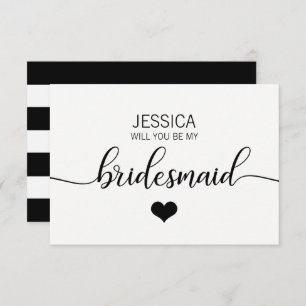 Modern White Black Will You Be my Bridesmaid? Invitation