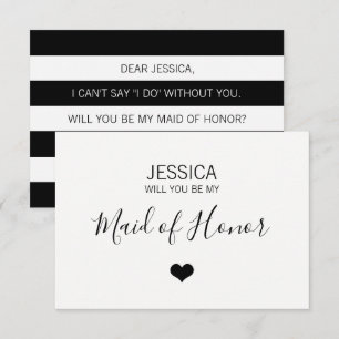 Modern White Black Will You Be my MAID OF HONOR? Invitation