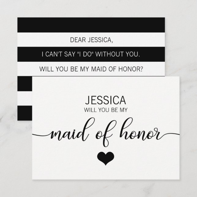 Modern White Black Will You Be my MAID OF HONOR? Invitation (Front/Back)