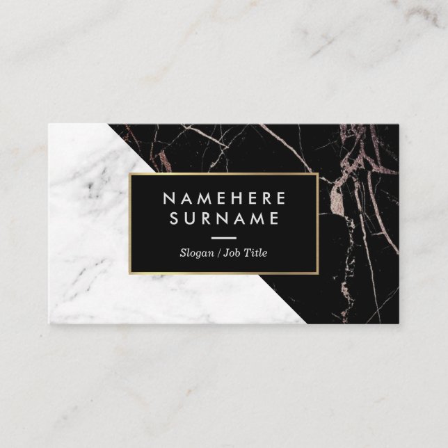 Modern White BlackSilver Marble Business Card (Front)