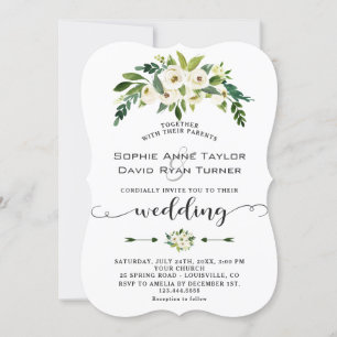 Modern White Blooming Floral Handwriting Wedding Invitation
