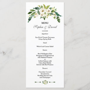 Modern White Blooming Floral Wedding Menu