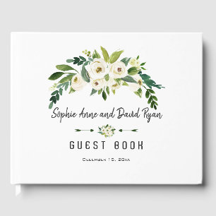 Modern White Blooming Floral Wedding Planner Guest Book