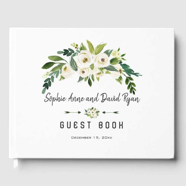 Modern White Blooming Floral Wedding Planner Guest Book (Front)