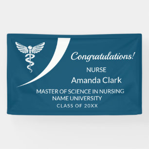 Modern White & Blue Caduceus Nursing Graduation Banner