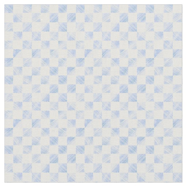 Modern White Blue Chequerboard Pattern Fabric (Close Up)