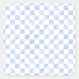 Modern White Blue Chequerboard Pattern Square Sticker