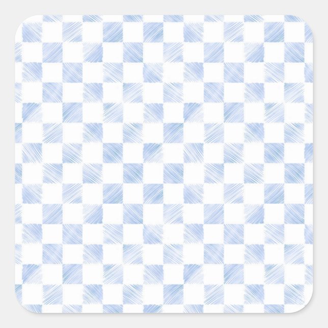 Modern White Blue Chequerboard Pattern Square Sticker (Front)