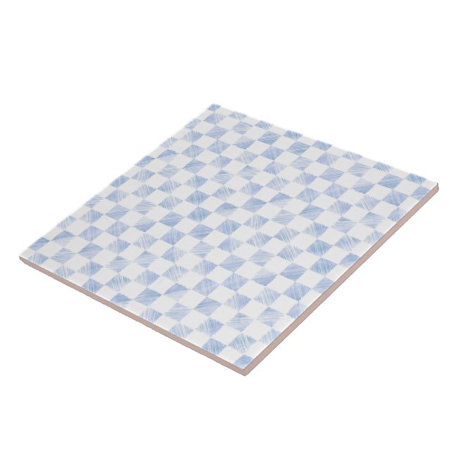 Modern White Blue Chequerboard Pattern Tile (Side)