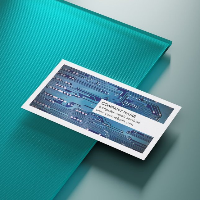 Modern White Blue Circuit Board Computer Repair Business Card (Creator Uploaded)