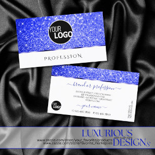 Modern White Blue Glitter Sparkling Stars add Logo Business Card