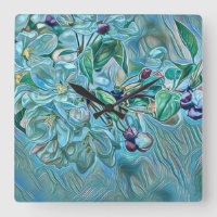 Modern White Blue Green Cherry Blossom Watercolor 