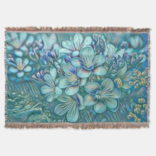 Modern White Blue Green Cherry Blossom Watercolor  Throw Blanket