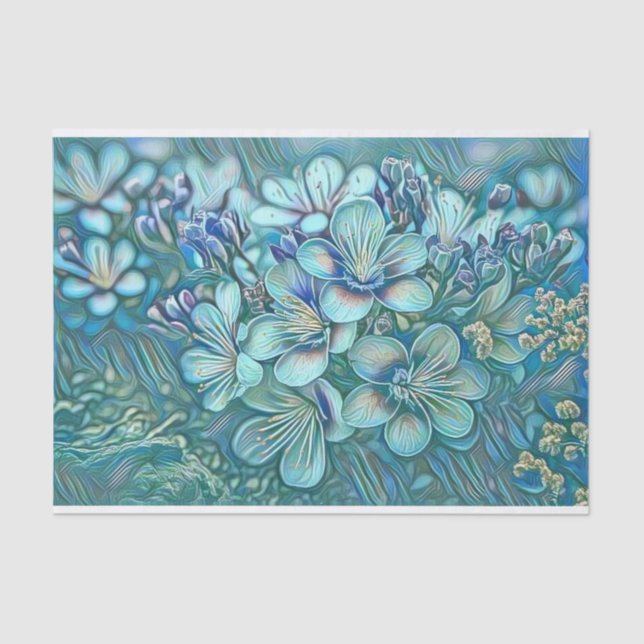 Modern White Blue Green Cherry Blossom Watercolor  Tissue Paper (Front)