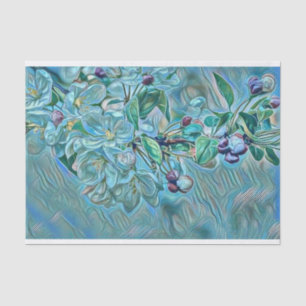 Modern White Blue Green Cherry Blossom Watercolor Tissue Paper
