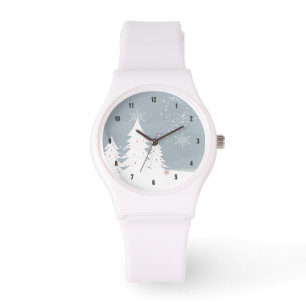 Modern White & Blue-Grey Christmas Trees Watch