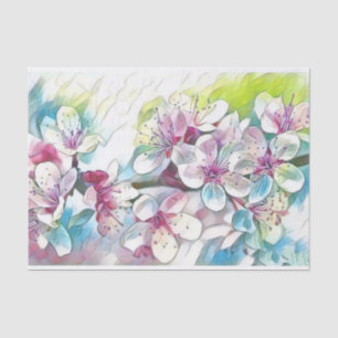 Modern White Blue Pink Cherry Blossom Watercolor Tissue Paper