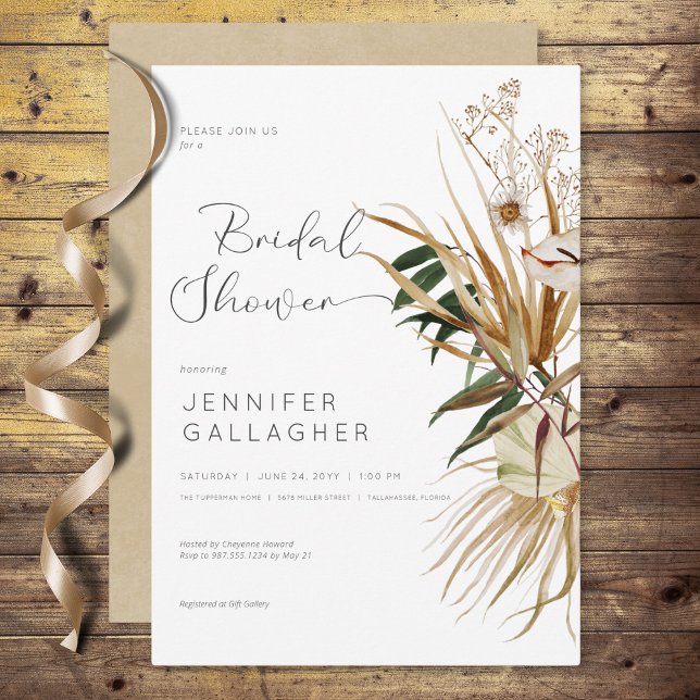 Modern White Boho Dried Floral Bridal Shower Invitation (Modern White Boho Dried Floral Bridal Shower Invitation)