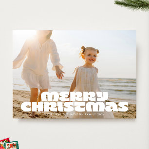 MODERN White BOLD Merry Christmas Typography Photo Holiday Card