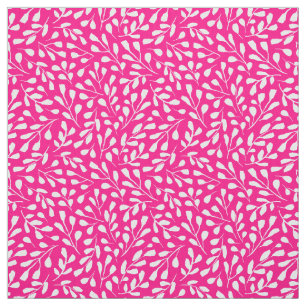 Modern White Botanical Leaf Pattern Hot Pink Fabric