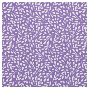 Modern White Botanical Leaf Pattern Royal Purple Fabric
