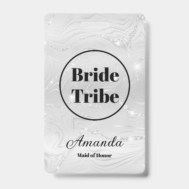 Modern White Bride Tribe Bachelorette ID Badge (Front)