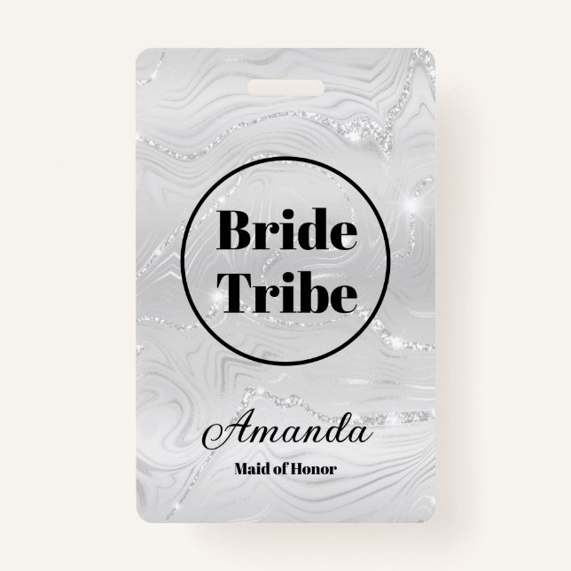 Modern White Bride Tribe Bachelorette ID Badge (Front)