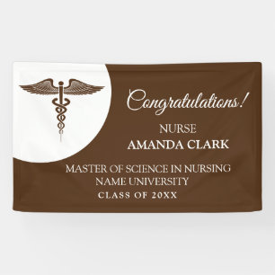 Modern White & Brown Caduceus Nurse Rn Graduation Banner