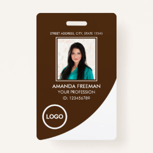 Modern White & Brown Healthcare Professional Photo ID Badge