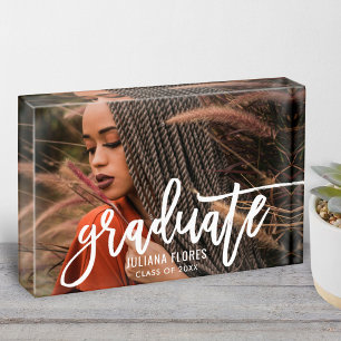 Modern White Brushed Script Photo Block