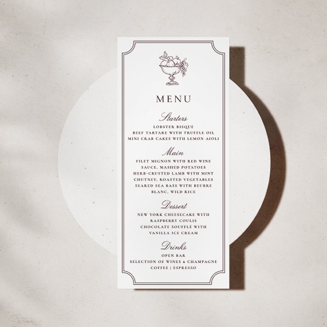 Modern White Burgundy Double Frame wedding  Menu Invitation (Creator Uploaded)