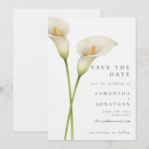 Modern White Calla Lilie Flower Wedding Save The Date
