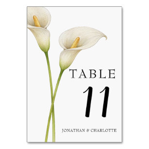 Modern White Calla Lilie Flower Wedding Table Number