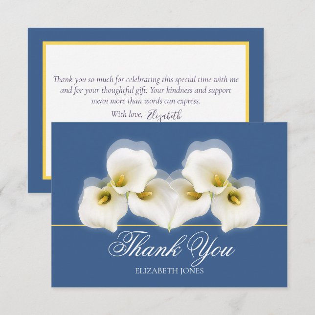 Modern White Calla Lilies Bridal Shower Thank You Card (Front/Back)