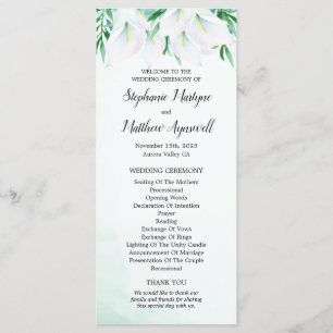 Modern White Calla Lily Floral Wedding Ceremony Programme