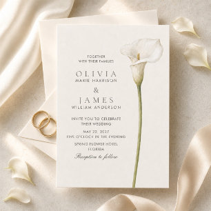 Modern White Calla Lily Minimalist Wedding  Invitation