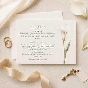 Modern White Calla Lily Wedding Details Card
