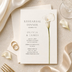 Modern White Calla Lily Wedding Rehearsal Dinner Invitation