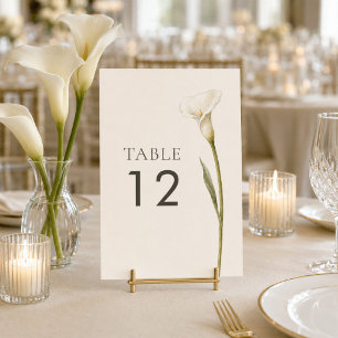 Modern White Calla Lily Wedding Table Number