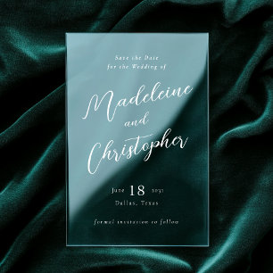 Modern White Calligraphy Script Clear Wedding Acrylic Invitations