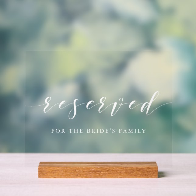 Modern White Calligraphy Wedding Reserved Table Acrylic Sign (Neutral)