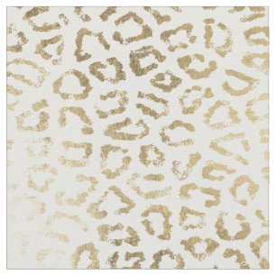 Modern white chic faux gold foil leopard print fabric