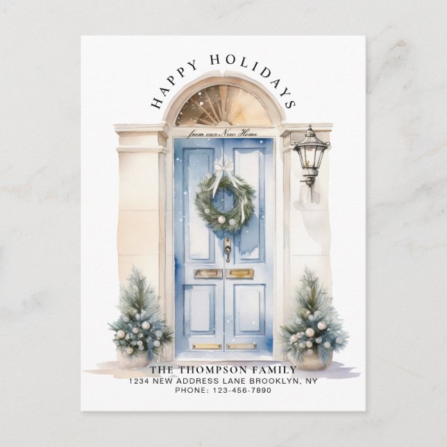 Modern White Christmas Door New Home Moving Holiday Postcard (Front)