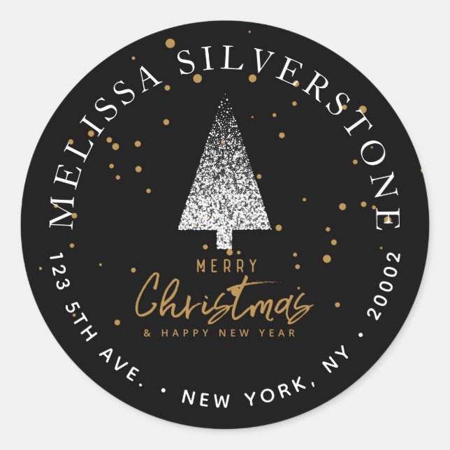 Modern  White Christmas Tree Address Label (Front)