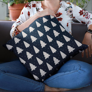 Modern White Christmas Trees classic blue holidays Cushion