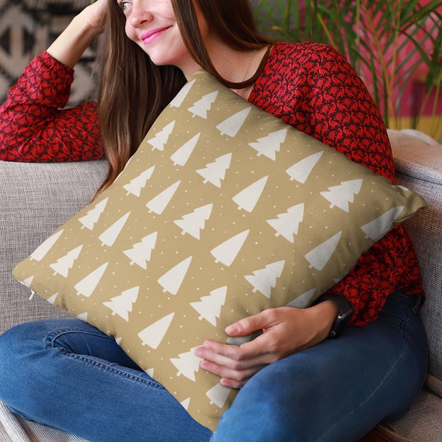 Modern White Christmas Trees gold holidays Cushion (Creator Uploaded)
