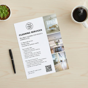 Modern White Cleaning Services Photo Logo QR Flyer